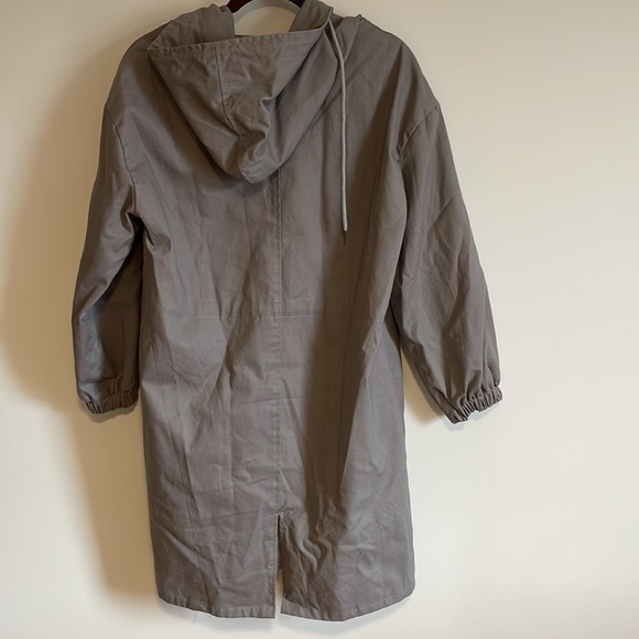 Minimalist Trench Coat Utility Hood Jacket Gray Med Urban Street Modern Casual - Picture 5 of 10